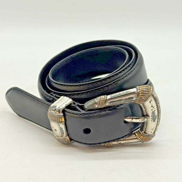 Vintage 90's Fossil Western Belt Women's M Black Genuine Leather cowgirlcore - Picture 3 of 14